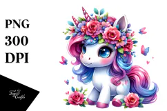 Vibrant Cute Unicorn, Watercolor PNG Product Image 1