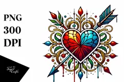 Stained Heart with Arrow, High-Res PNG Product Image 1