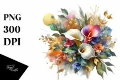 Colorful Bouquet Gold Foil | Sublimation | Clipart Product Image 1