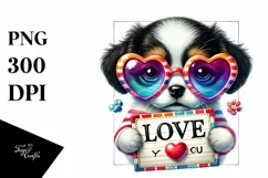 puppy with Heart Shaped Sunglasses PNG Product Image 1
