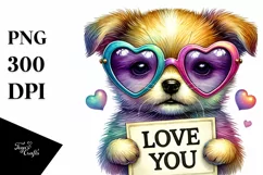 puppy with Heart Shaped Sunglasses PNG Product Image 1
