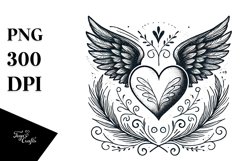 Heart with Wings Vintage Hand Drawn PNG Product Image 1