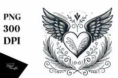 Heart with Wings Vintage Hand Drawn PNG Product Image 1