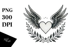 Heart with Wings Vintage Hand Drawn PNG Product Image 1