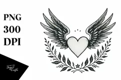 Heart with Wings Vintage Hand Drawn PNG Product Image 1