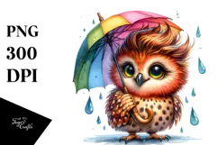 Vibrant Owl in Watercolor, High-Res PNG Product Image 1