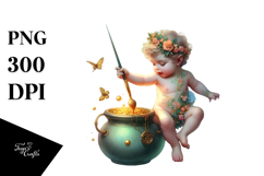 Colorful Baby Fairy with Pot of Gold, PNG Product Image 1