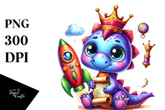 Vibrant Baby Dinosaur with Royal Crown PNG Product Image 1