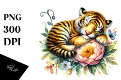 Sleeping Baby Tiger Whimsical PNG Product Image 1