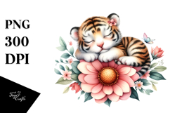 Whimsical Watercolor Baby Tiger Flower PNG Product Image 1