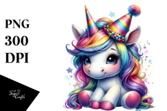 Colorful Baby Unicorn with Party Hat Product Image 1