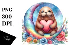 Boho Walrus on Moon Heart PNG Product Image 1