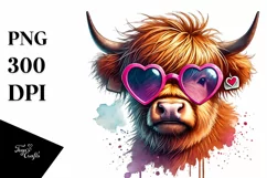 Highland Calf with Heart Sunglasses PNG Product Image 1