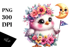 Vibrant Baby Chicken with Flower Crown PNG Product Image 1