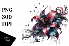 Glossy Lily Watercolor Splash | Sublimation | Clipart Product Image 1
