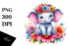 Cartoon Vibrant Elephant Flower | Clipart Product Image 1