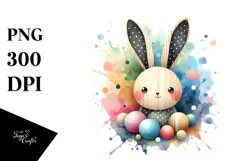 Colorful Bunny made of Wood on Splashy Background, PNG Product Image 1