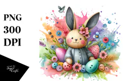 Colorful Bunny made of Wood on Splashy Background, PNG Product Image 1