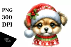 Cute Baby Dog with Big Eyes Dressed for Christmas PNG Product Image 3