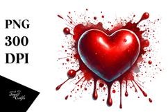 Red Glossy Heart on Splashy Background PNG Product Image 1