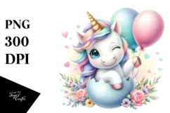 Cute Baby Unicorn Winking Balloons Clipart Product Image 3
