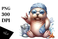 Cute Rocker Baby Walrus on White Background PNG Product Image 1