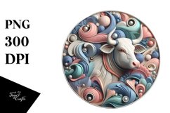Colorful 3D Round Cow Ornament PNG Product Image 1