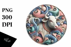 Colorful 3D Round Cow Ornament PNG Product Image 1