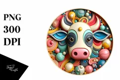 Colorful 3D Round Cow Ornament PNG Product Image 1