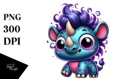 Colorful Cute Cartoon Baby Rhino | Sublimation | Clipart Product Image 1