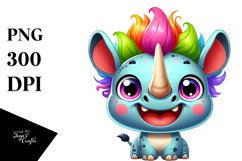 Colorful Cute Cartoon Baby Rhino | Sublimation | Clipart Product Image 3