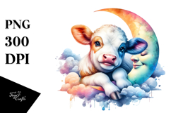 Colorful Baby Cow with Smiling Moon, PNG Product Image 1