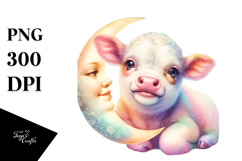 Colorful Baby Cow with Smiling Moon, PNG Product Image 1