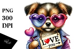 Detailed Puppy with Heart Sunglasses, PNG Product Image 1