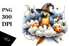 Macaw Dressed for Halloween Sitting on Cloud PNG Product Image 1