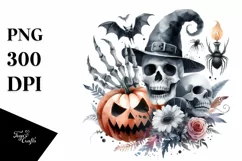 Simple Funny Skull Halloween Clipart PNG Product Image 3