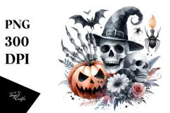 Simple Funny Skull Halloween Clipart PNG Product Image 1