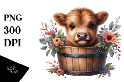 Cute Baby Highland Cow Wood Bucket Product Image 1