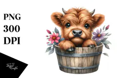 Cute Baby Highland Cow Wood Bucket Product Image 1