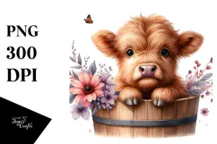 Cute Baby Highland Cow Wood Bucket Product Image 1
