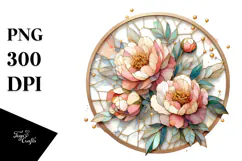 Pastel Wooden Peonies Watercolor PNG Product Image 1