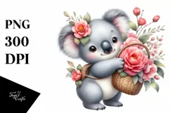 Whimsical Baby Koala with Flowers | Sublimation | Clipart Product Image 1