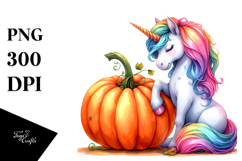 Vibrant Unicorn Pumpkin Drawing | Clipart Product Image 1
