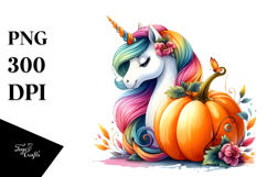 Pumpkin Unicorn Vibrant Drawing | Clipart Product Image 1