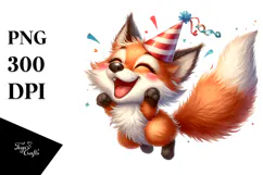 Cute Fox with Party Hat, High-Res PNG Product Image 1