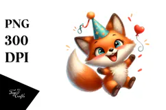 Ridiculously Cute Cartoon Fox with Party Hat PNG Product Image 1