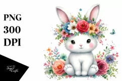 Watercolor Rabbit Flower Crown | Sublimation Clipart Product Image 1