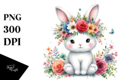 Watercolor Rabbit Flower Crown | Sublimation Clipart Product Image 1