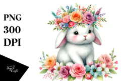 Watercolor Rabbit Flower Crown | Sublimation Clipart Product Image 1
