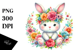Watercolor Rabbit Flower Crown | Sublimation Clipart Product Image 1